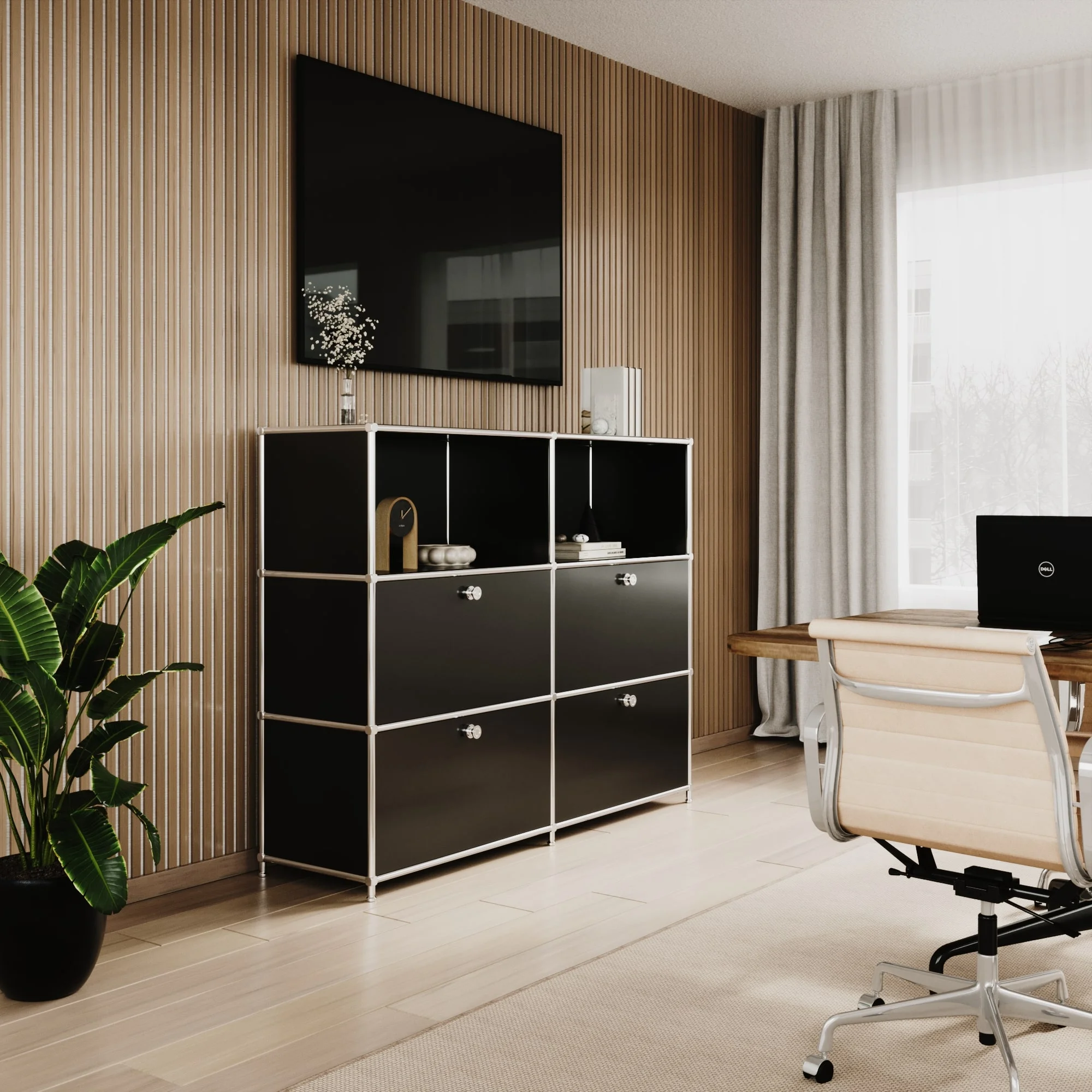 Sideboard in Schwarz mit 2 Schubladen/Klappen - Image 3