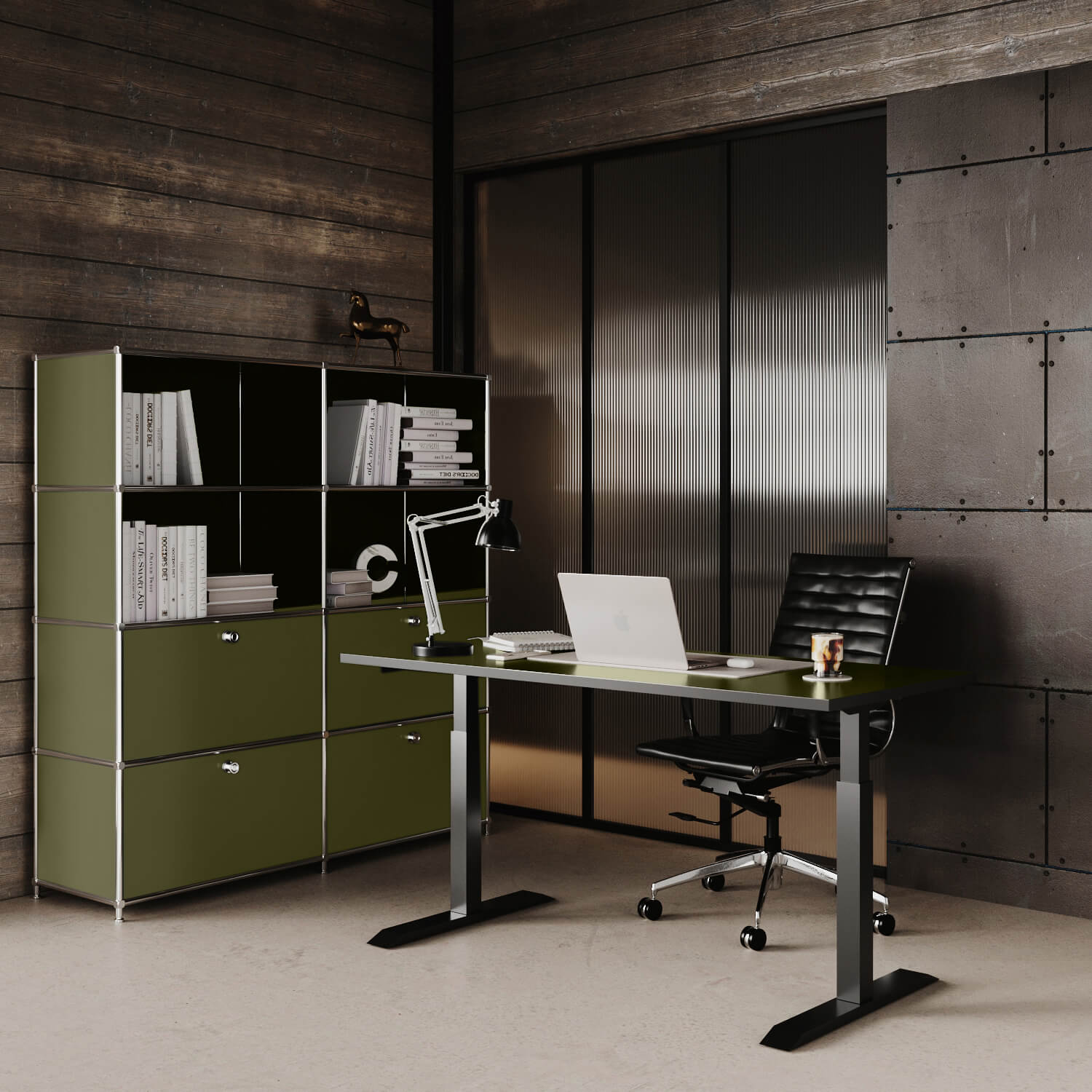 Regal in Olivgrün mit 2 Schublden / Klappen - Image 2