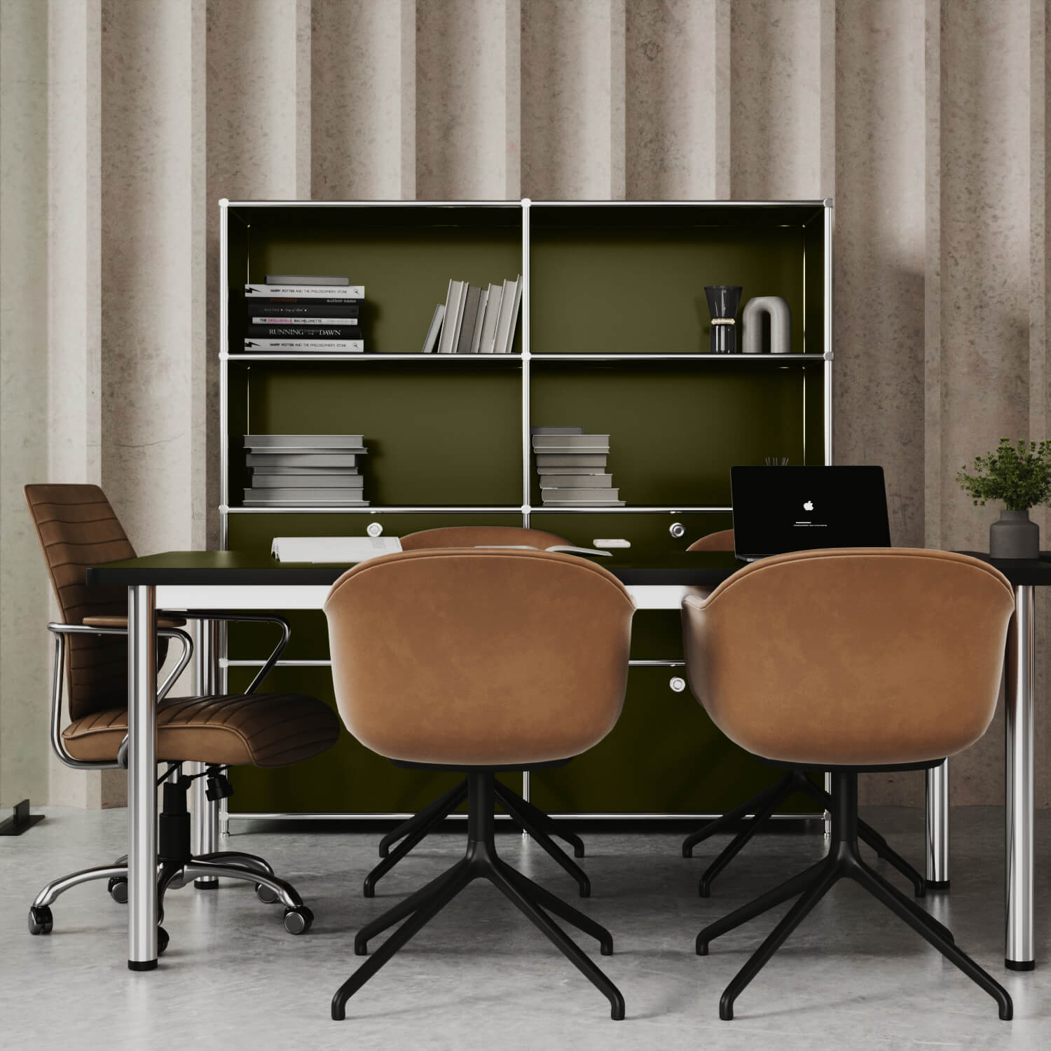 Regal in Olivgrün mit 2 Schublden / Klappen - Image 3