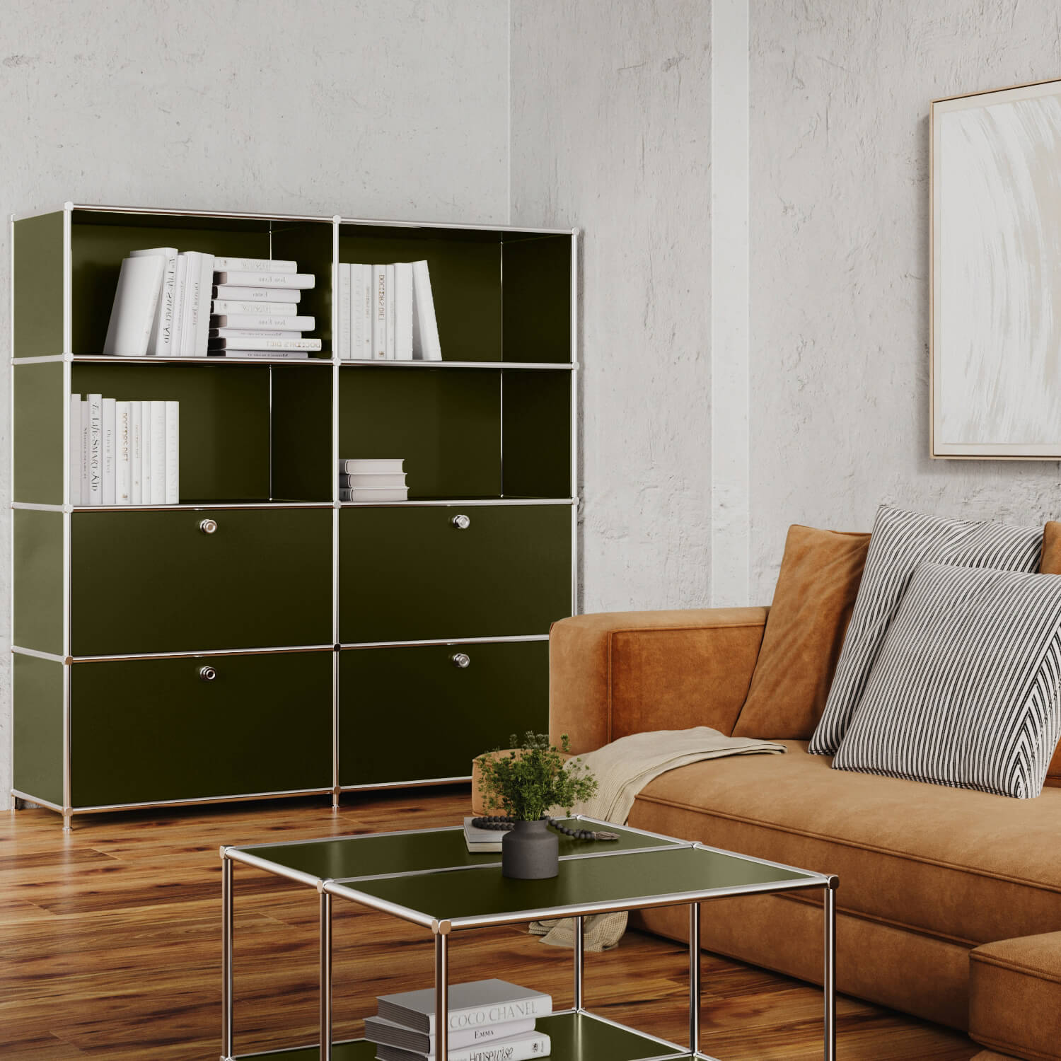 Regal in Olivgrün mit 2 Schublden / Klappen - Image 4