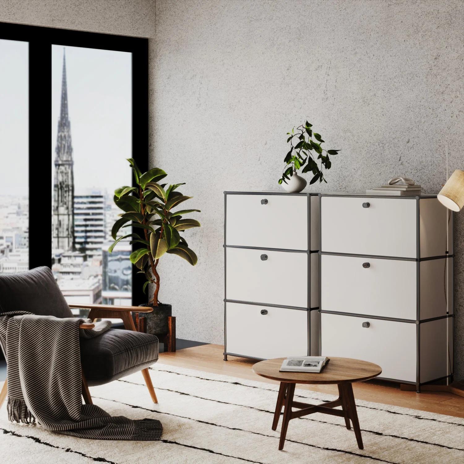 Kommode in Weiss mit 3 Schubladen - Schwarzem Chrom - Image 2