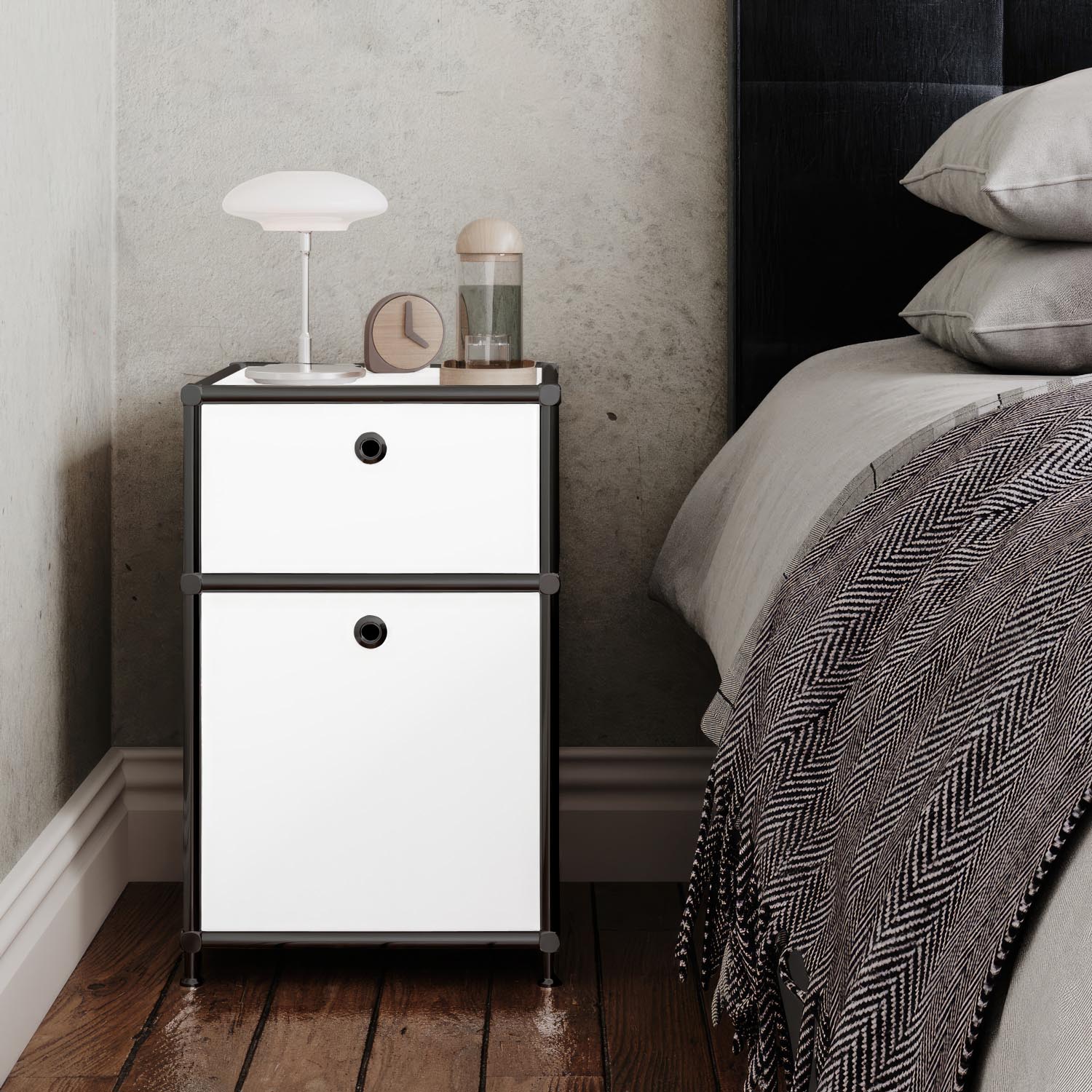 Schreibtischcontainer in Weiss mit 2 Schubladen - Schwarzem Chrom - Image 2